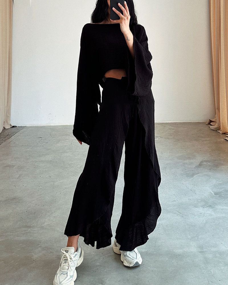 GR | Slit Binding Cotton and Linen Two-Piece Set 