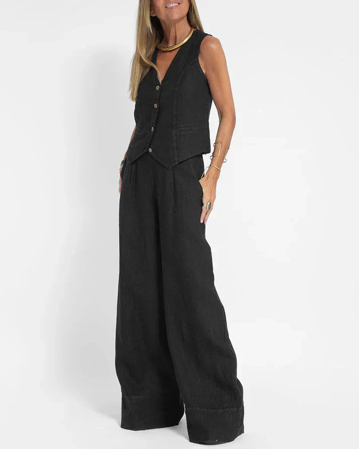 GR | Elegant 2-piece set consisting of wide linen trousers and vest