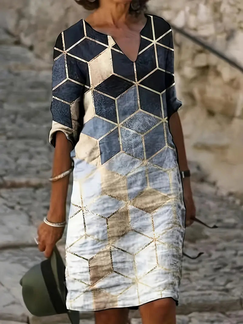 GR | Elegantes Midi-Kleid mit Geometrischen Mustern