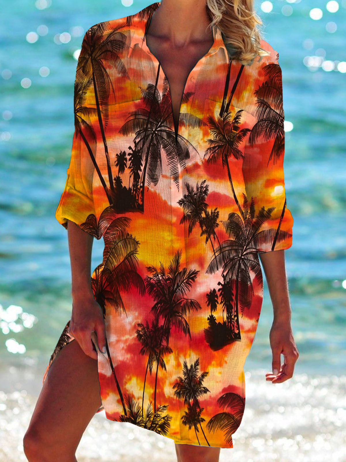 GR | Bikini Jacket Shirt Swimsuit Cardigan Women's Clothing Print Holiday Beach Shirt