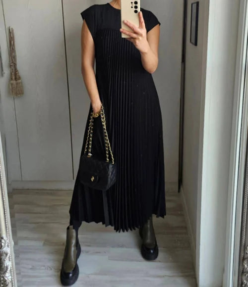 GR | Einfaches Einfarbiges Plisseekleid