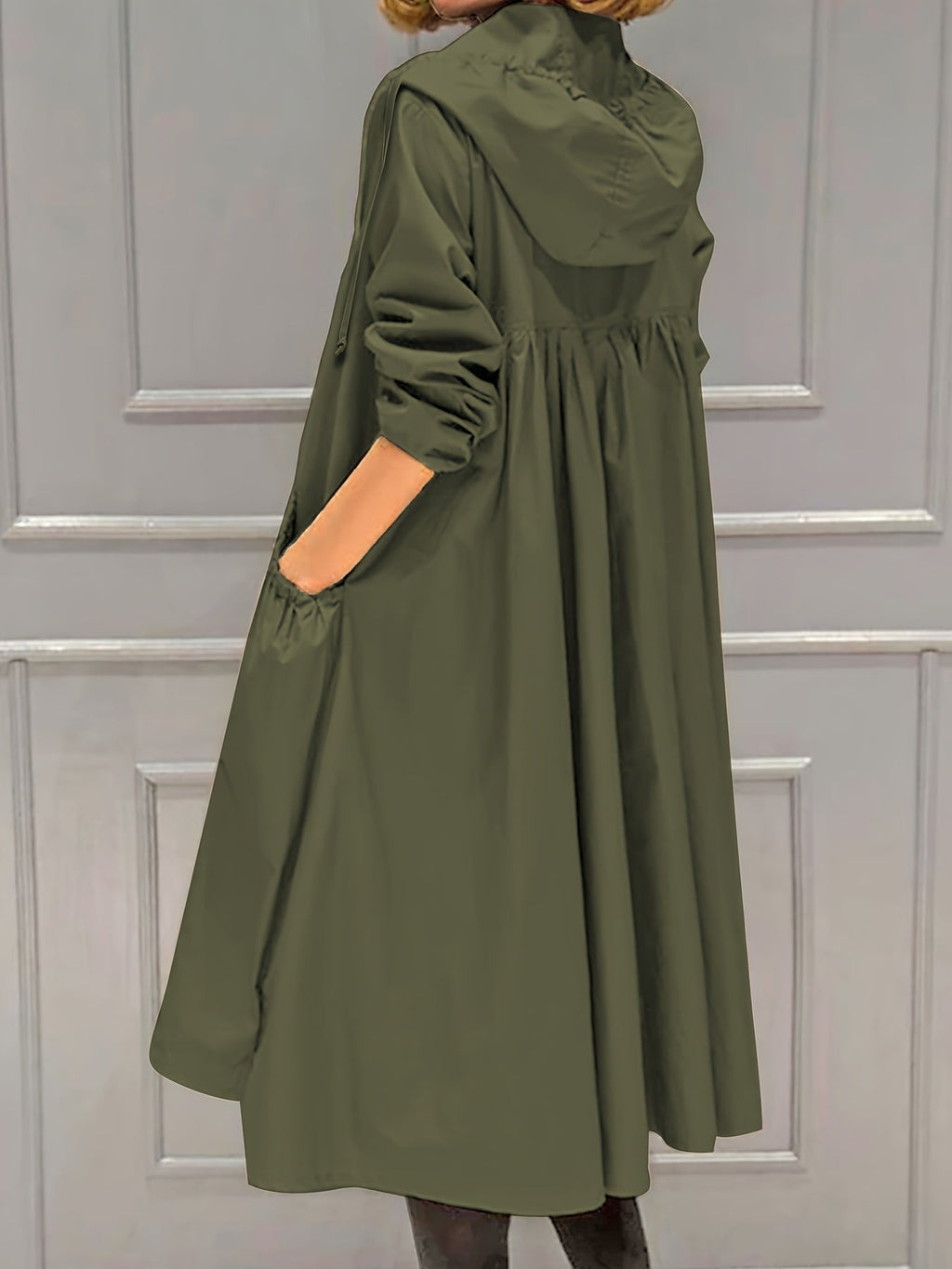 GR | Women's Casual Long Jacket with Hood and Zipper
