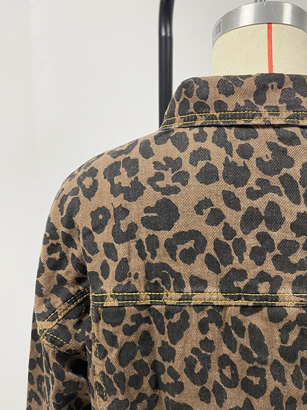 GR - Denim jacket with leopard print and long sleeves