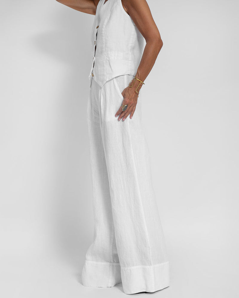 GR | Elegant 2-piece linen set: wide-leg trousers & vest