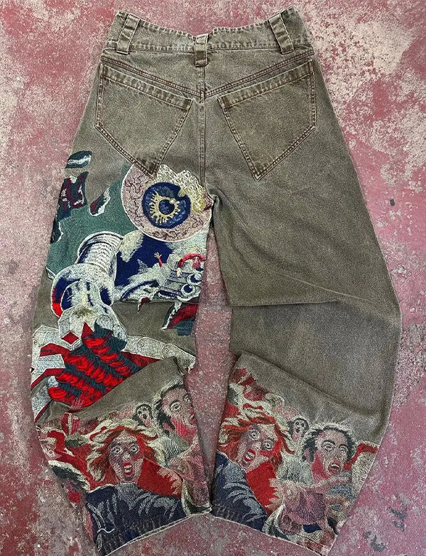 GR | Bestickte Y2k Jeans