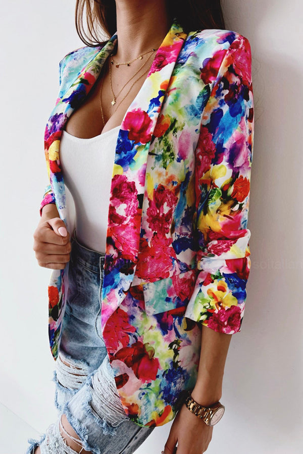 GR | Free and Genuine Floral Lapel Leisure Suit Blazer