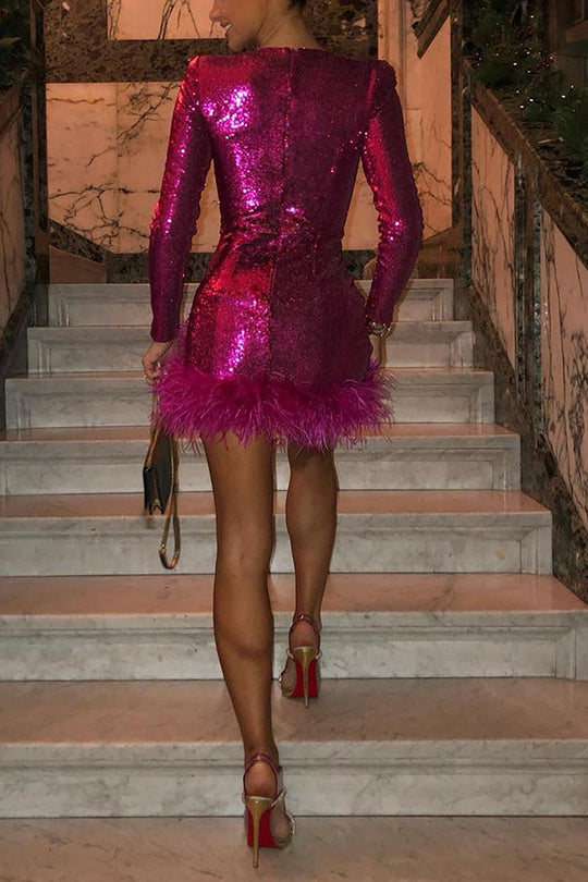 GR | Dance Through the Night Sequin Feather Party Dress