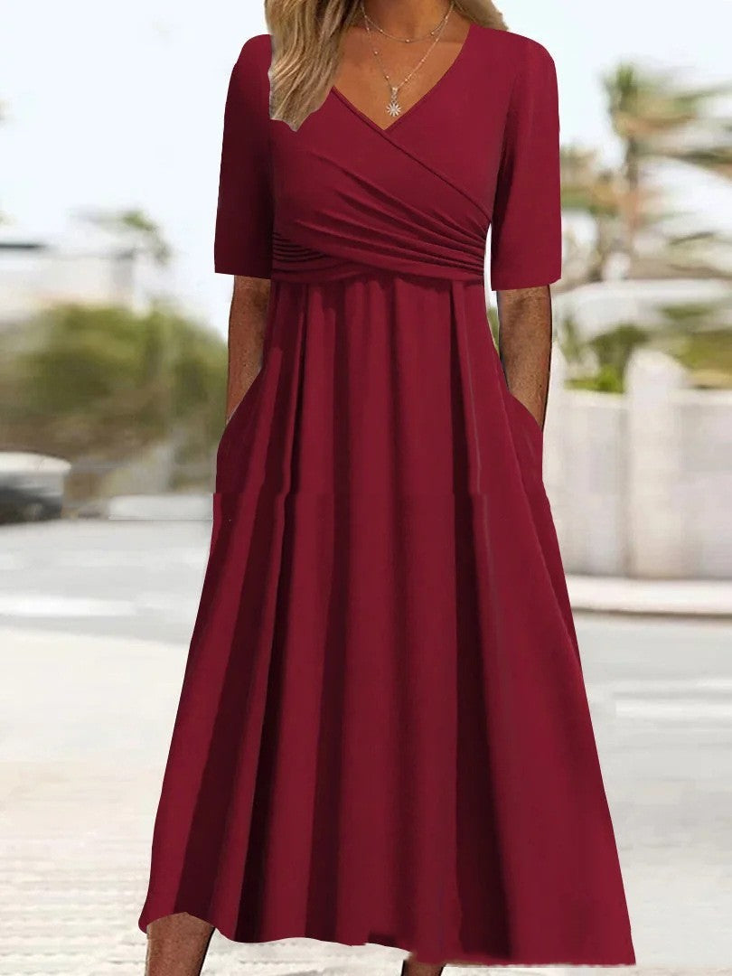 GR | Blaues, Schlichtes Midikleid Mit V-ausschnitt