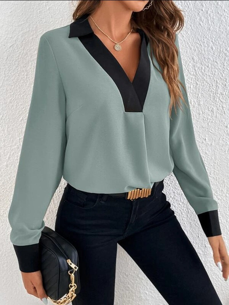 GR Damen-Shirt mit V-Kragen und Kontrastfarben