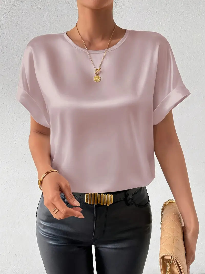 GR | Satin T-Shirt with Rolled-Up Sleeves for Women