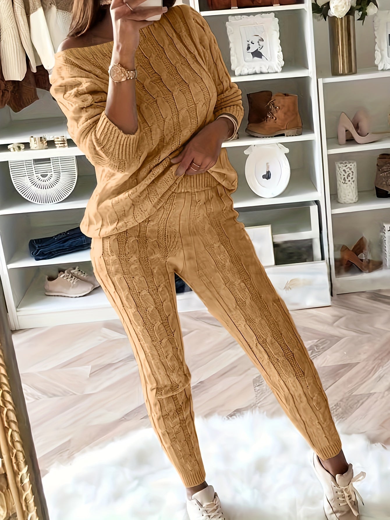 GR Knitted Matching Sweatshirt & Trousers Outfit Two-Piece Set