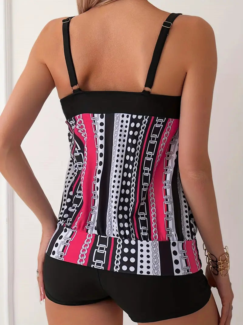 GR | Striped tankini with print 