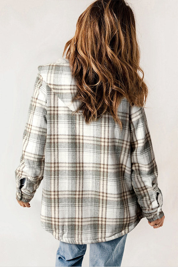 GR | Snap Button Sherpa Fleece Lined Hooded Flannel Jacket