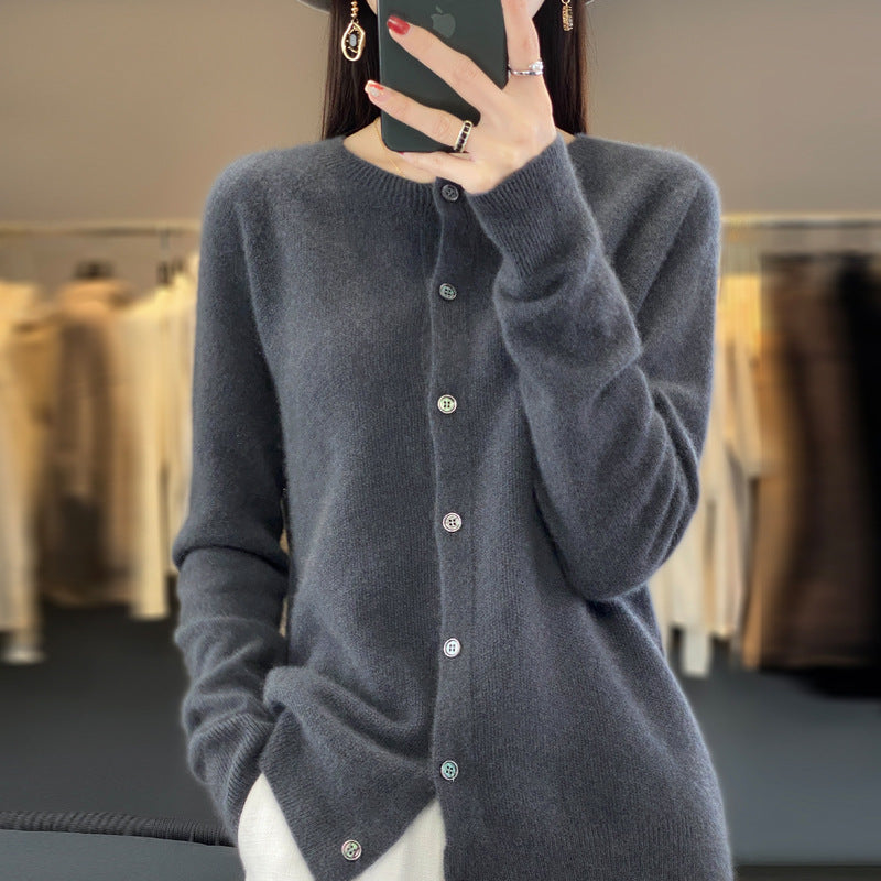 GR | Lockerer Damen Cashmere Strickjacke Mit Rundhalsausschnitt Aus Hochwertiger Veganer Wolle
