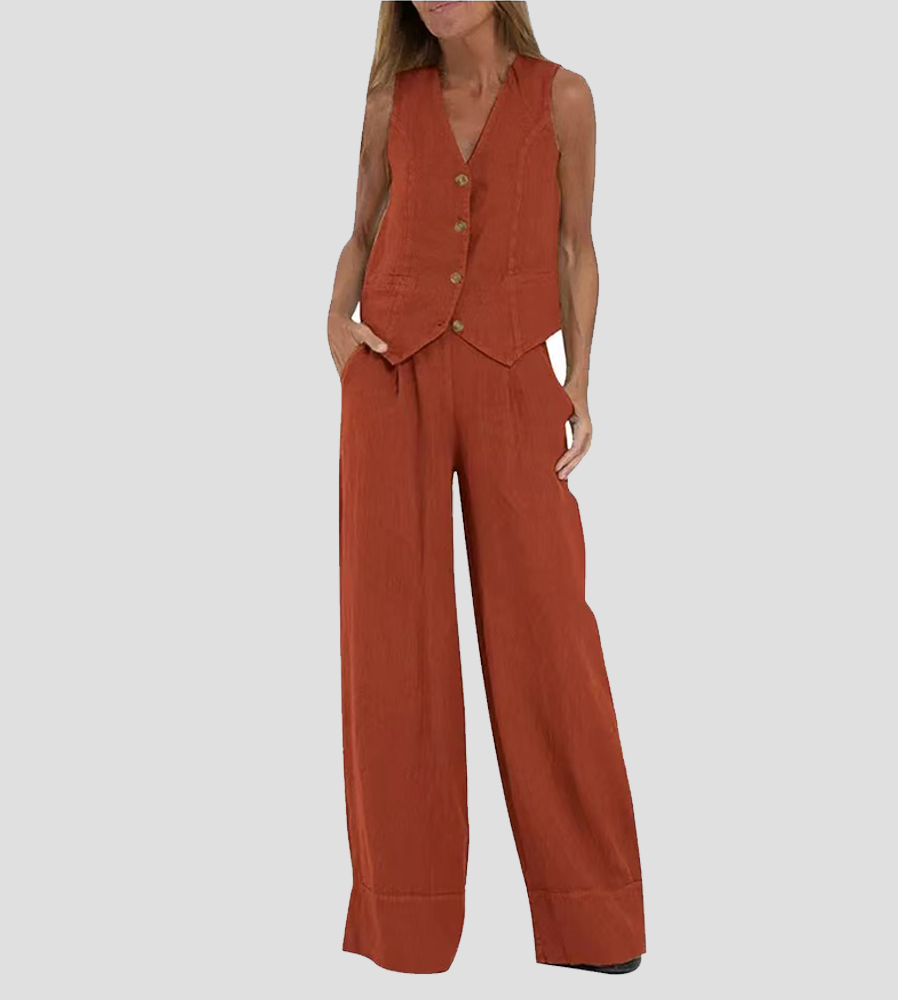 GR | Button-up vest & wide-leg trousers set