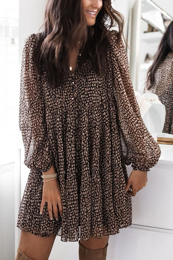GR | Traum Tage Leopardenprint Babydoll Mini Kleid