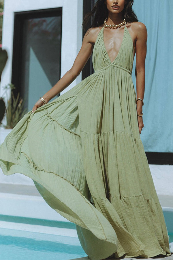 GR – Neckholder maxi dress in a linen blend with a backless slit