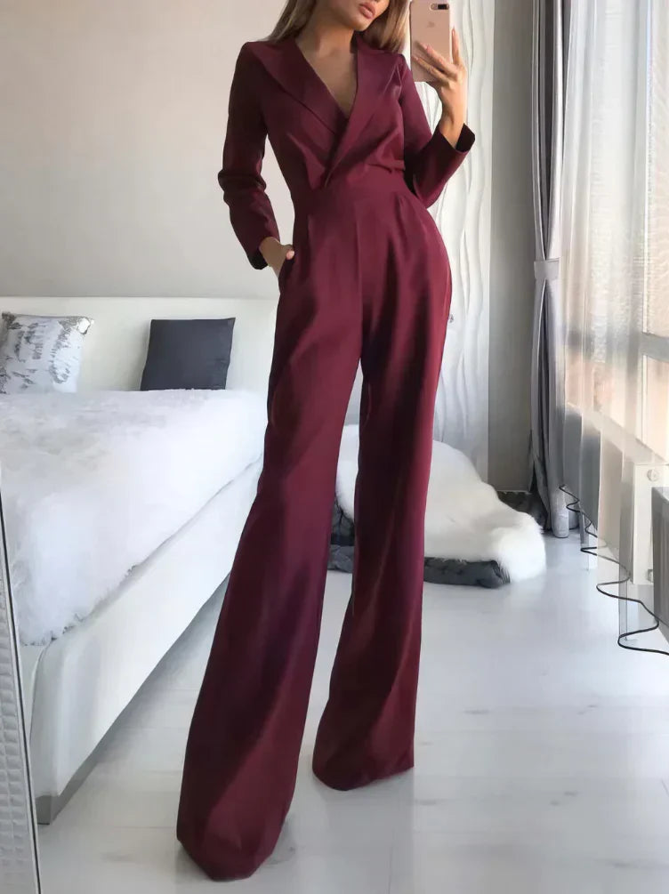 GR | Fashionable long jumpsuit with collar and wide leg for a stylish and modern look