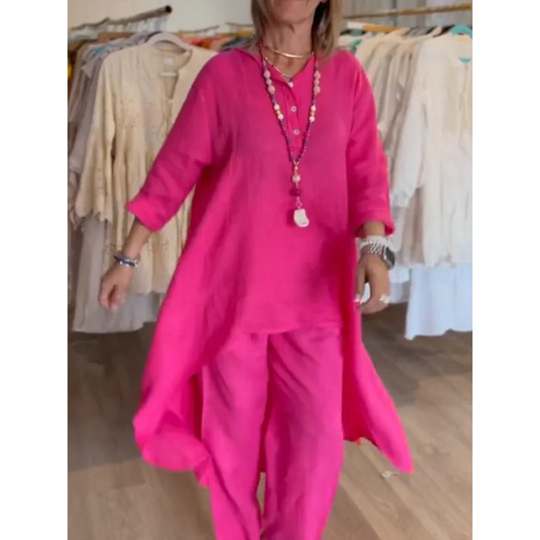 GR | Solid color linen suit for women