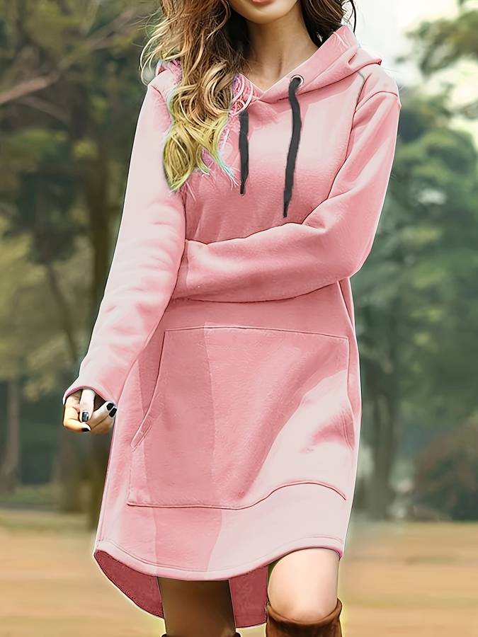 GR - Rotes Kapuzen Sweatshirtkleid mit Taschen