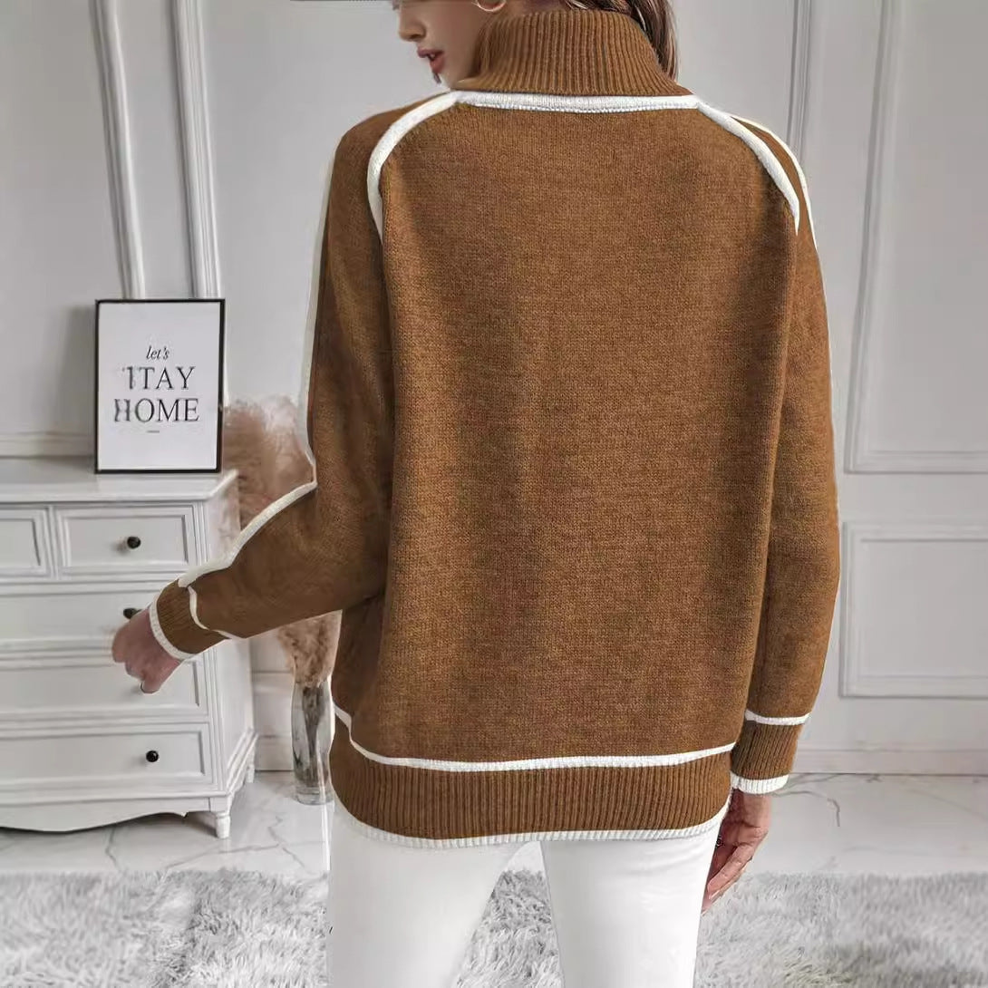 GR | Damen Rollkragenpullover mit kontrastierenden Nähten - lässiger Oversized-Pullover