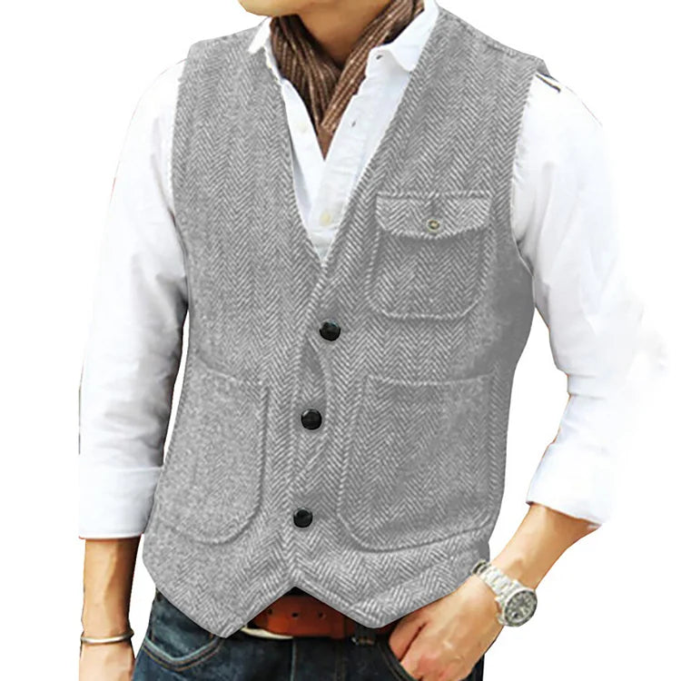 GR | Casual sleeveless single-breasted vest with pockets and a slim fit