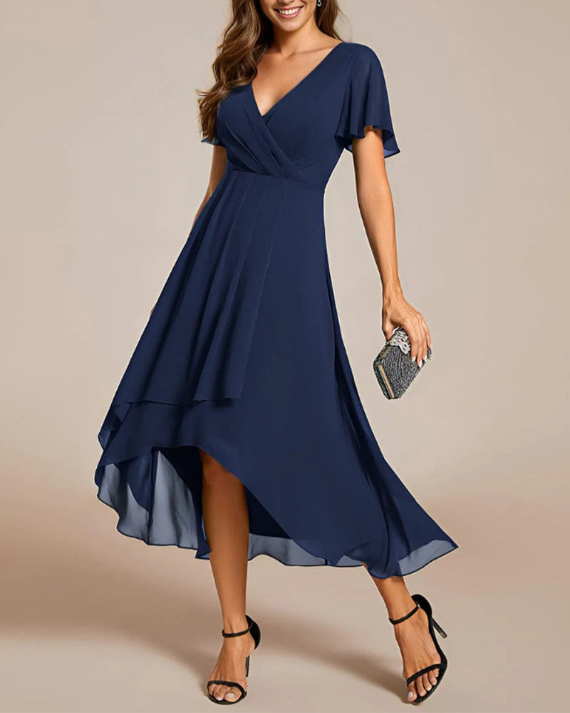 GR | Kleid mit V-Ausschnitt und Rüschenärmeln