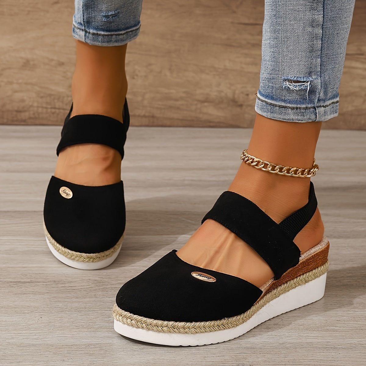 GR | Women's Platform Sandals: Non-slip, Closed Toe, Elastic Strap