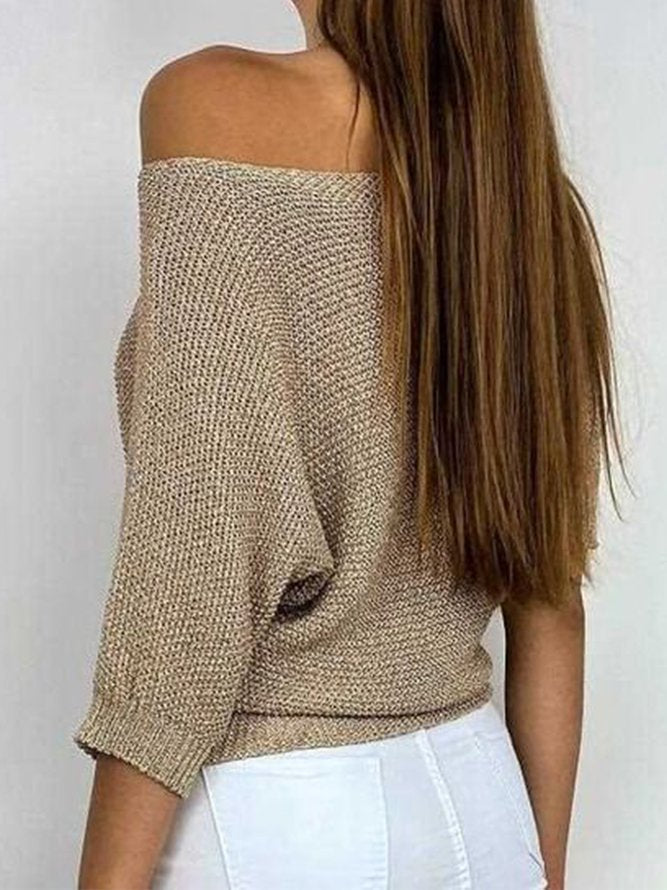 GR - Gold-colored solid-color crew neck sweater