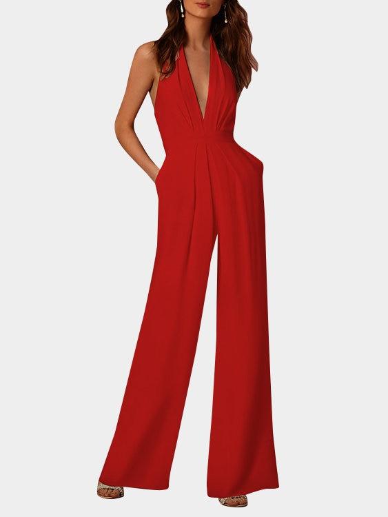 GR | Deep V-neck Sleeveless Wide Leg Jumpsuit