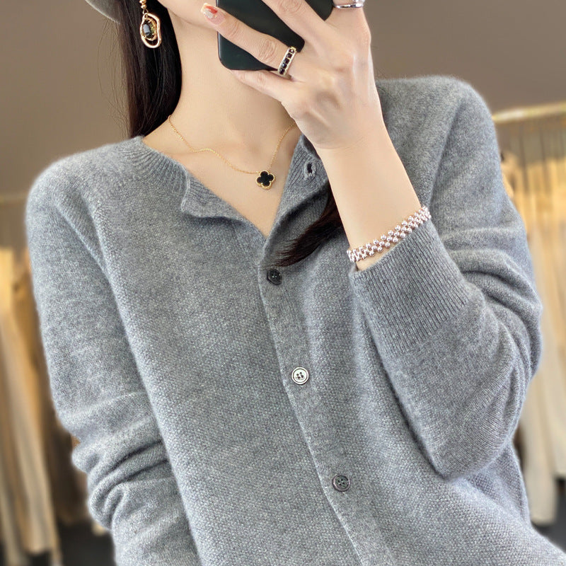 GR | Lockerer Damen Cashmere Strickjacke Mit Rundhalsausschnitt Aus Hochwertiger Veganer Wolle