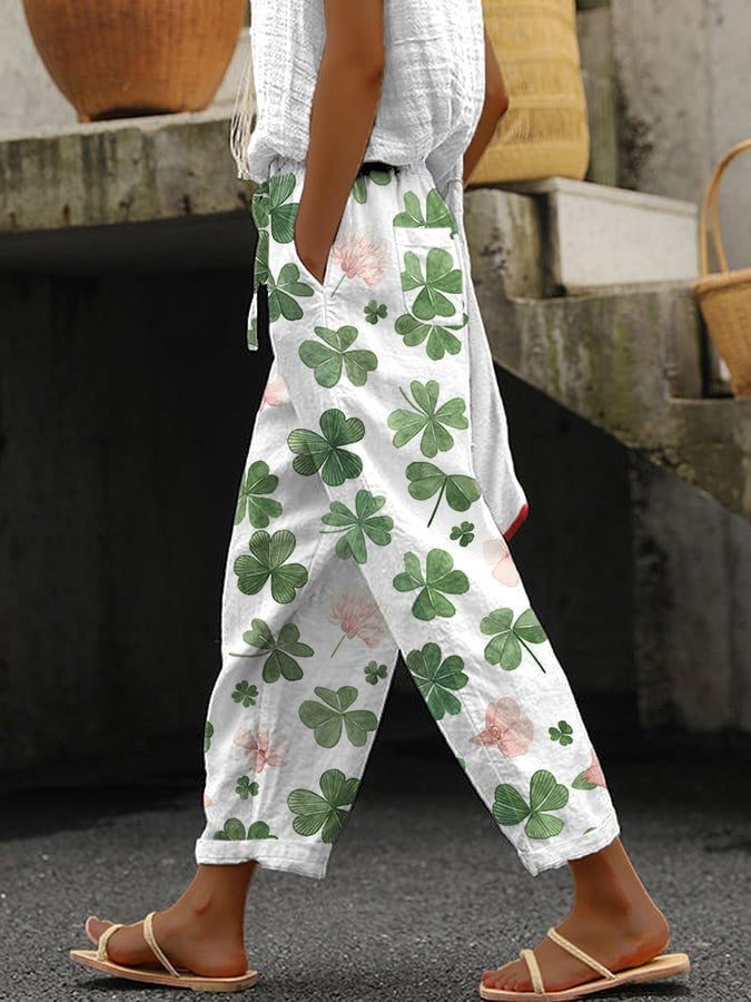 GR | Comfortable wide-leg trousers with a modern print for women