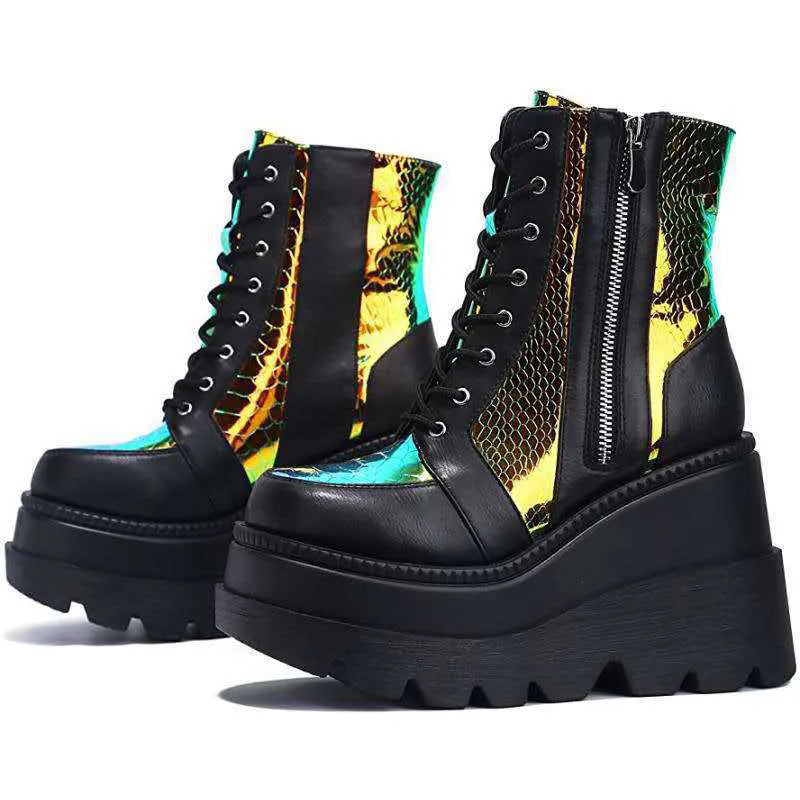 GR | Colorblock lace-up boots with high heels