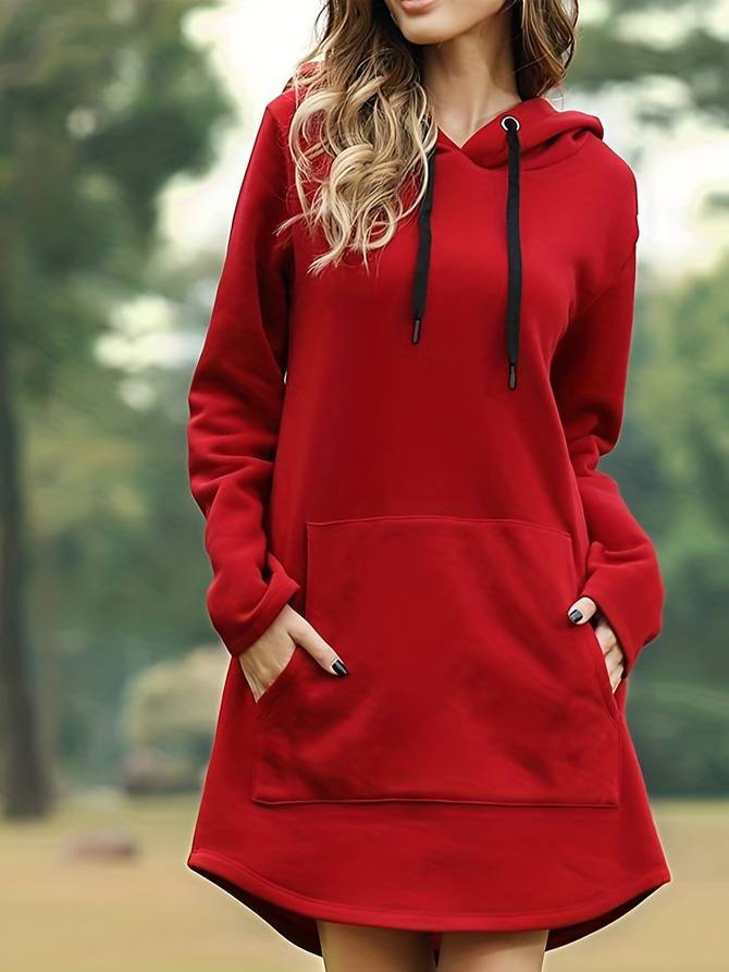GR - Rotes Kapuzen Sweatshirtkleid mit Taschen