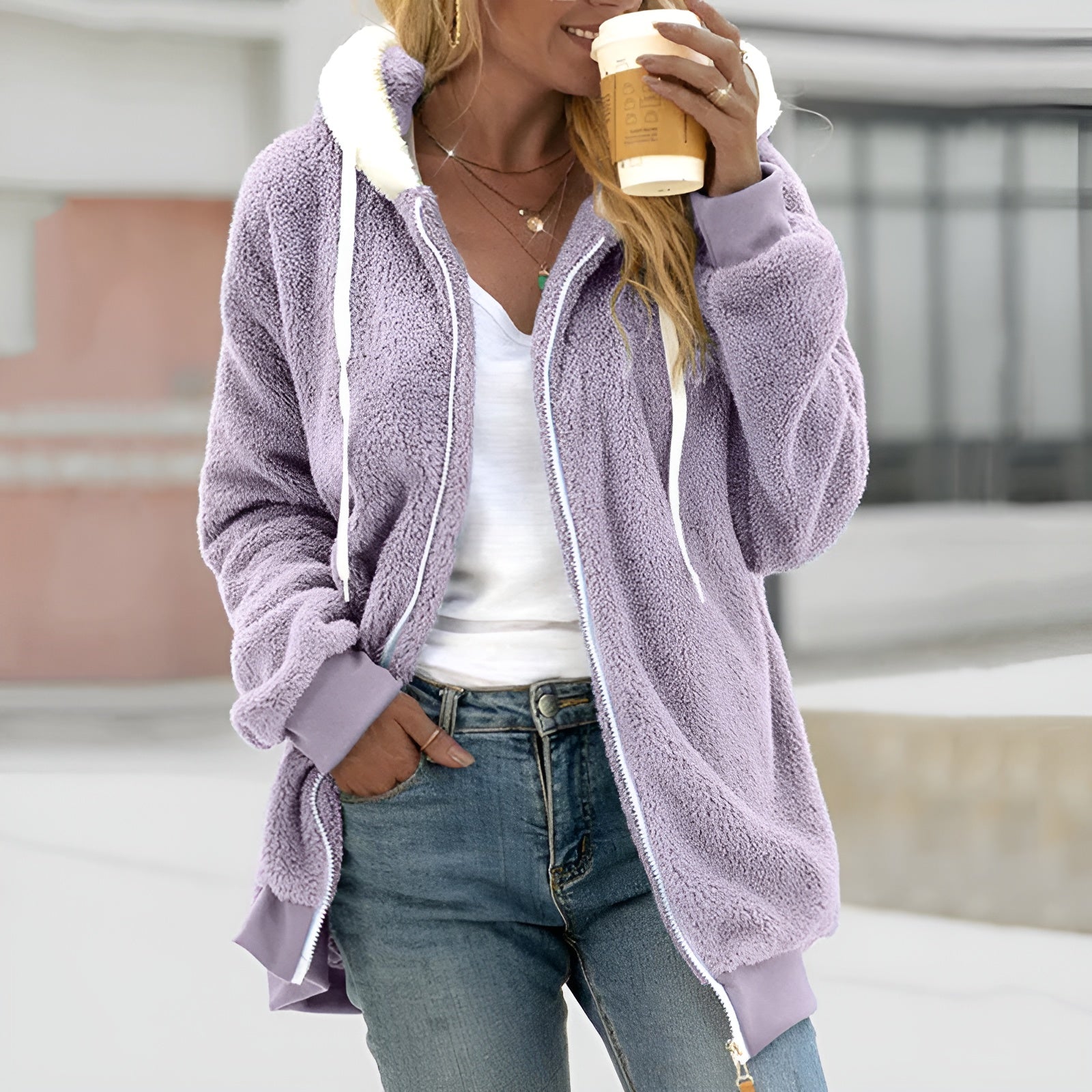 GR | Comfortable super-soft fleece jacket with hood 