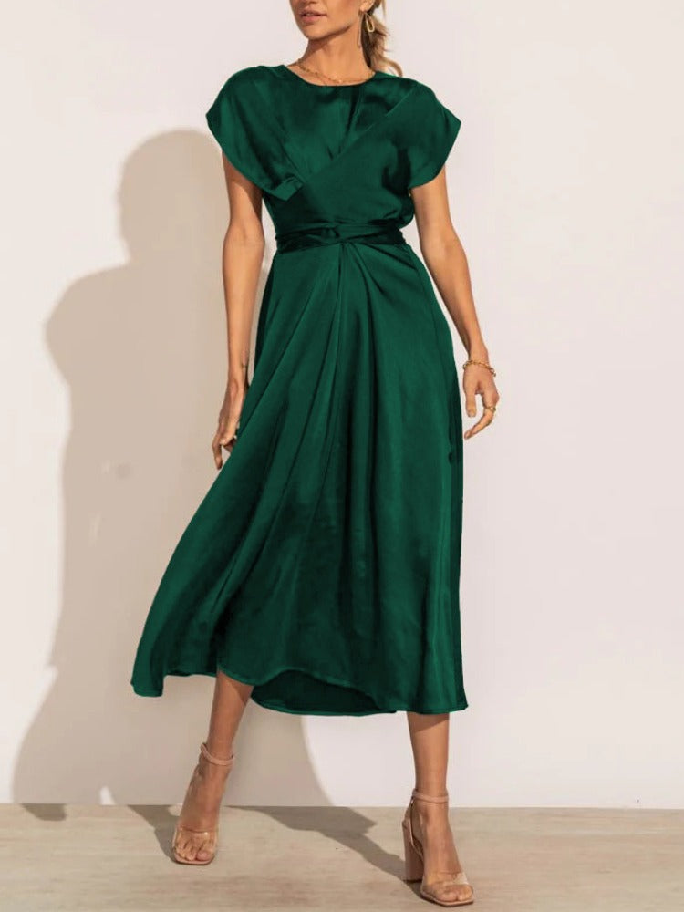 GR | Elegantes Satin-Wickel-Midi-Kleid für Damen