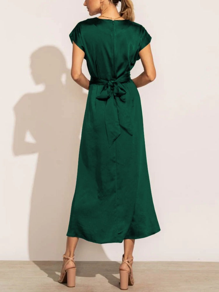 GR | Elegantes Satin-Wickel-Midi-Kleid für Damen