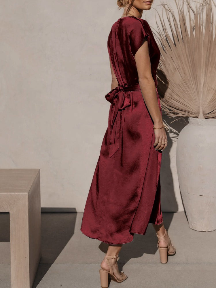 GR | Elegantes Satin-Wickel-Midi-Kleid für Damen