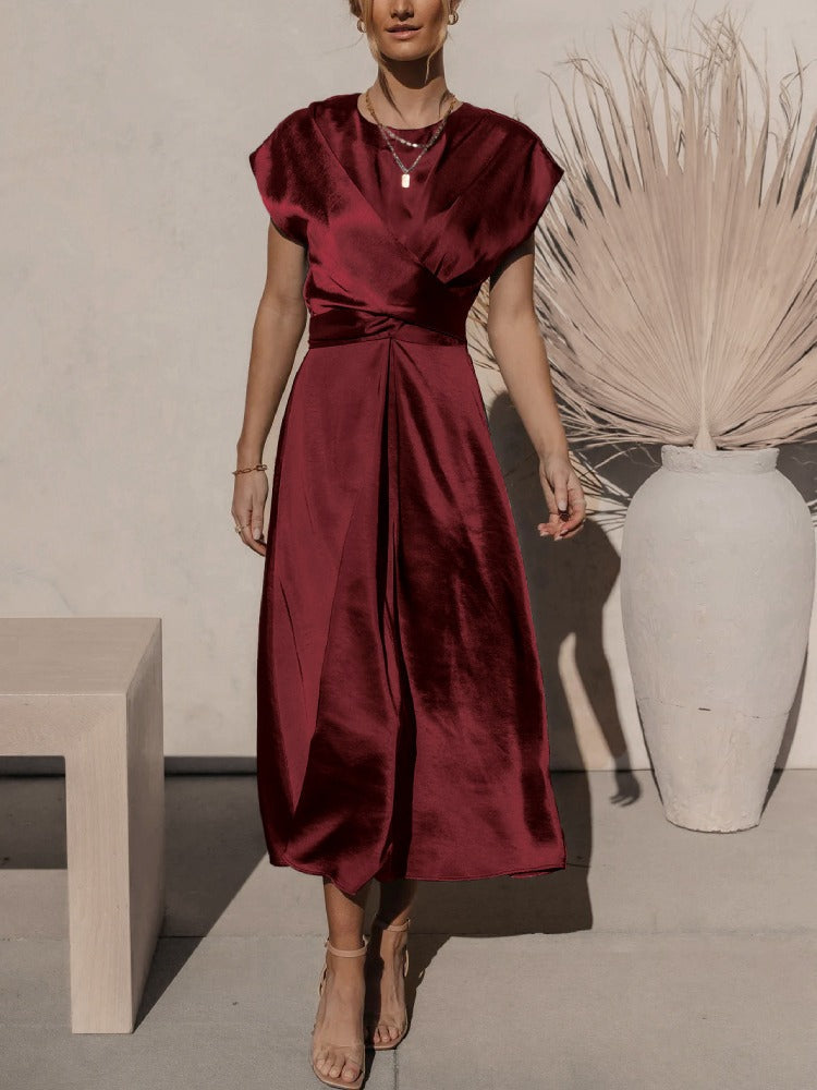 GR | Elegantes Satin-Wickel-Midi-Kleid für Damen