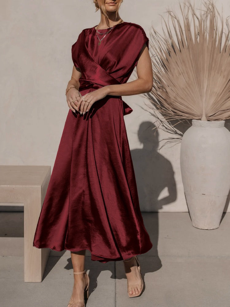 GR | Elegantes Satin-Wickel-Midi-Kleid für Damen