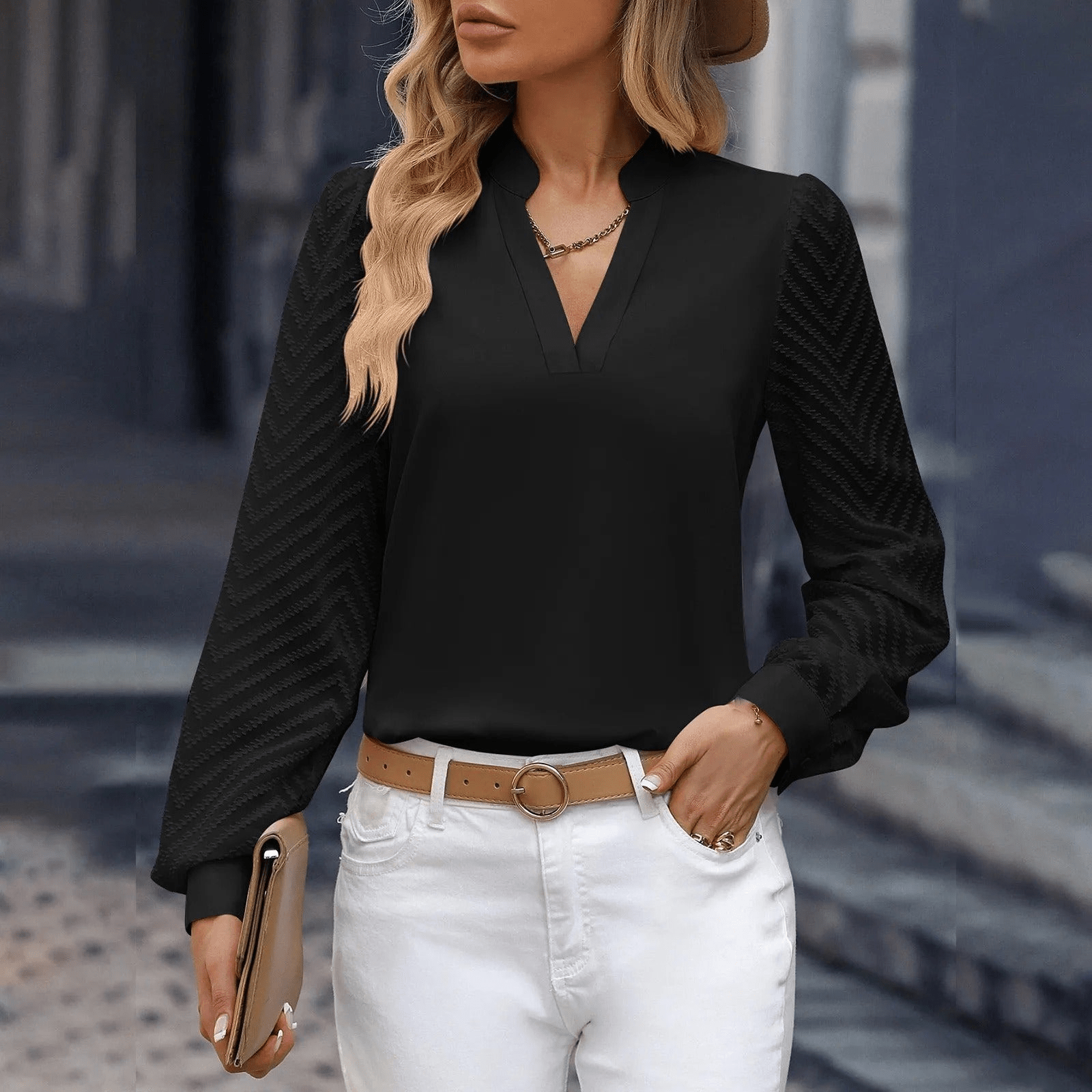 GR | Elegant Chiffon Women's Top with V-Neck, Formal and Casual