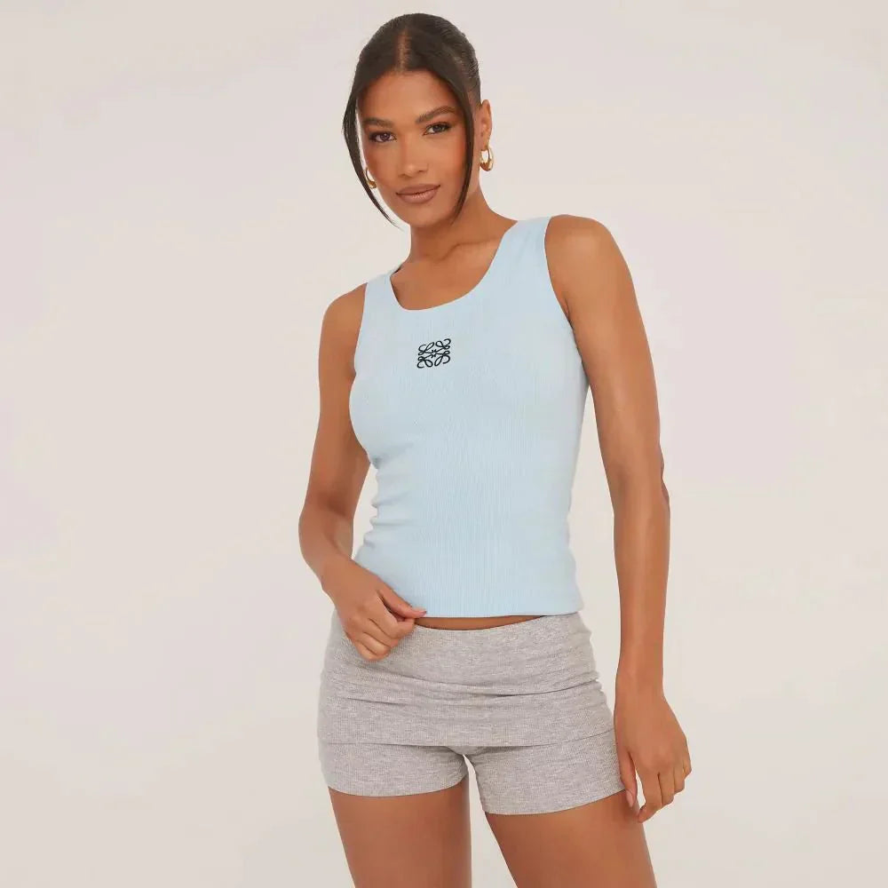 GR | Ribbed tank top with delicate embroidery