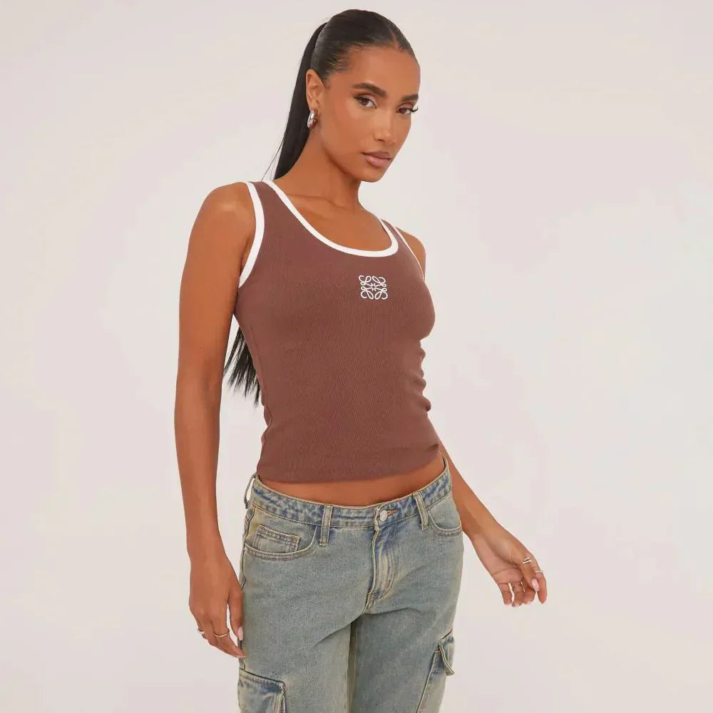 GR | Ribbed tank top with delicate embroidery