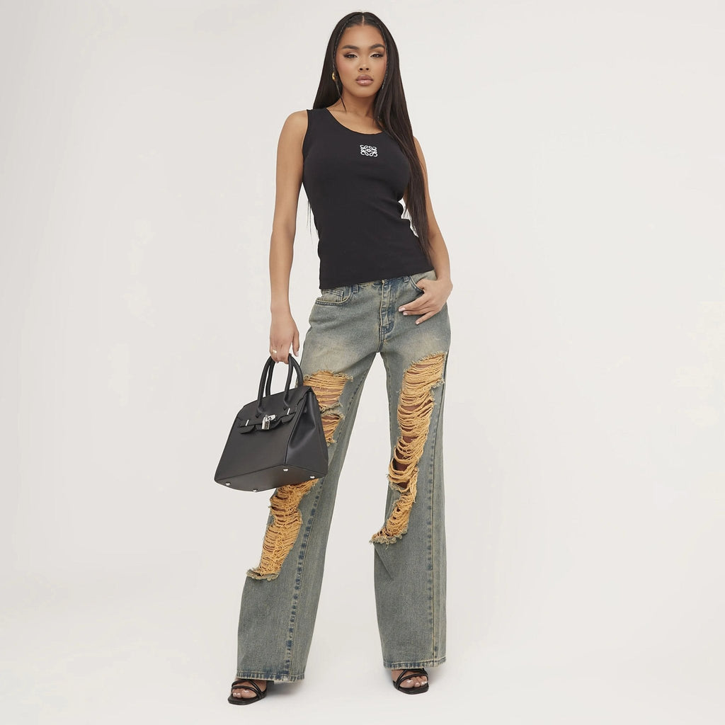 GR | Ribbed tank top with delicate embroidery
