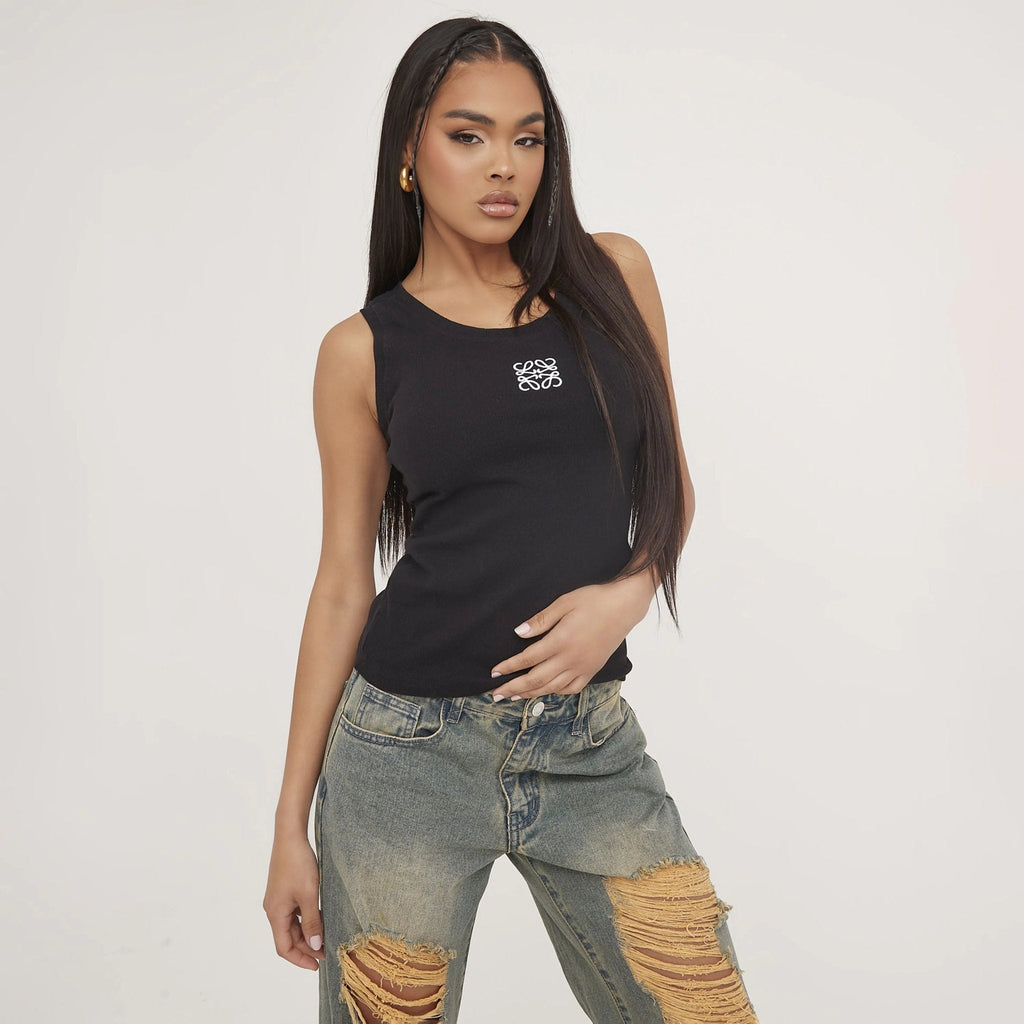 GR | Ribbed tank top with delicate embroidery