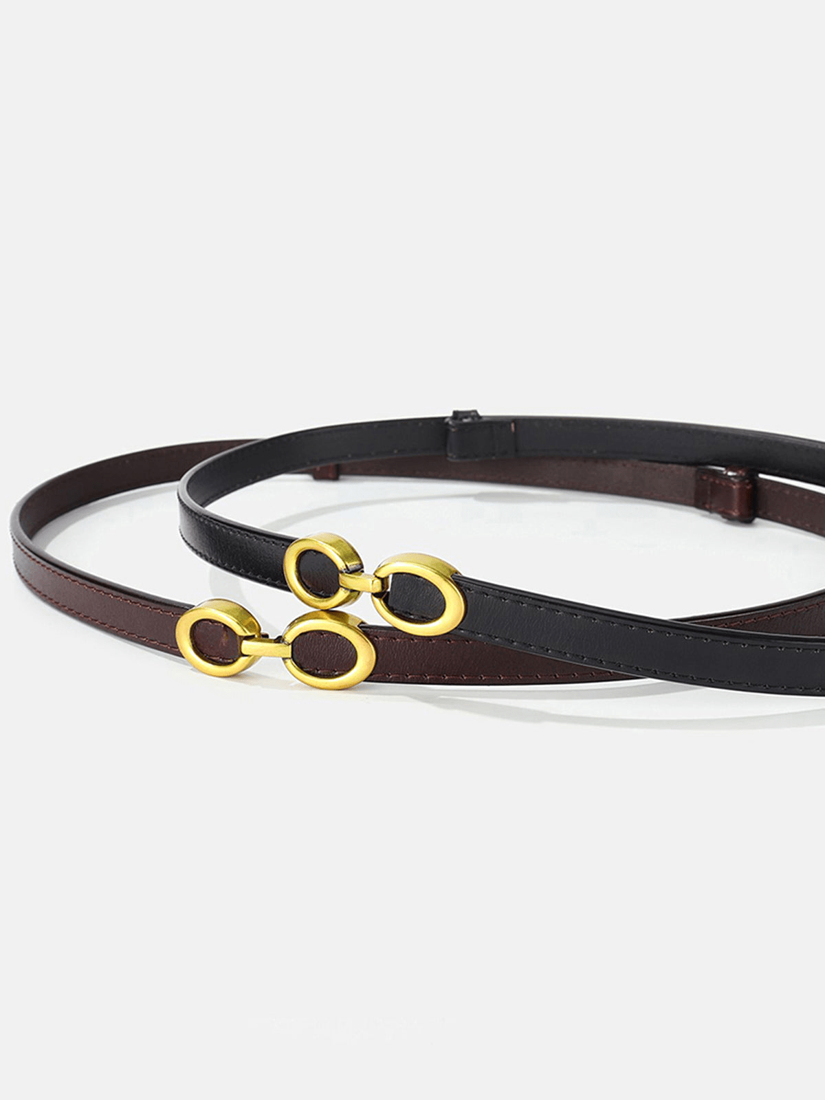 GR | Elegant women's belt, narrow leather belt with ring closure