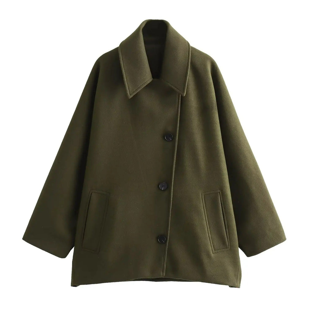 GR - Trendy Short Coat with Polo Collar and Hooded Sleeves Made of Mixed Fabric