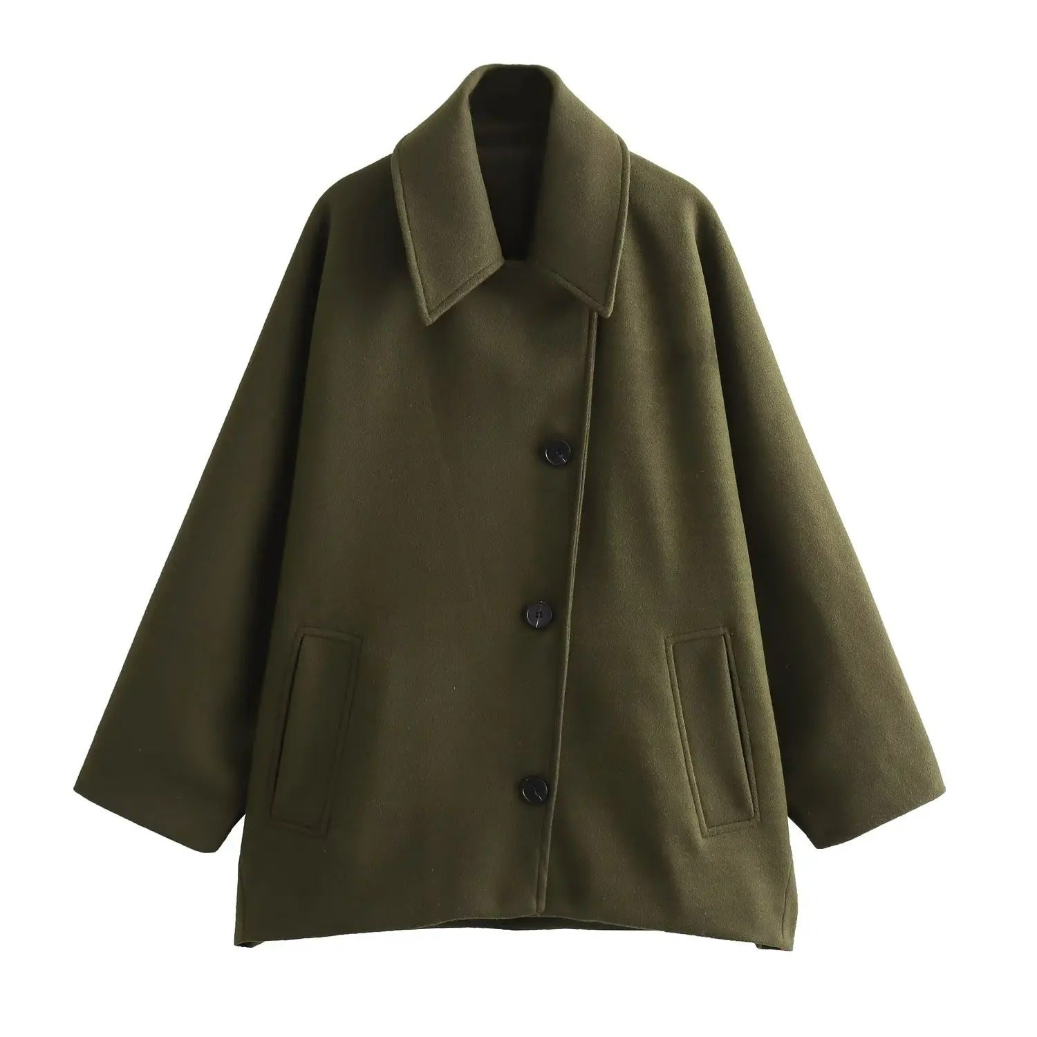 GR - Trendy Short Coat with Polo Collar and Hooded Sleeves Made of Mixed Fabric