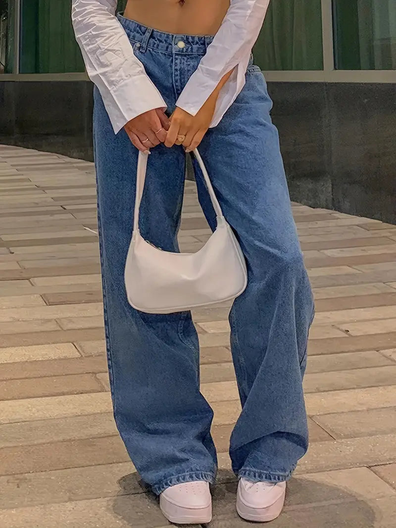 GR | Dark Blue Loose Baggy Boyfriend Jeans with Low Waist