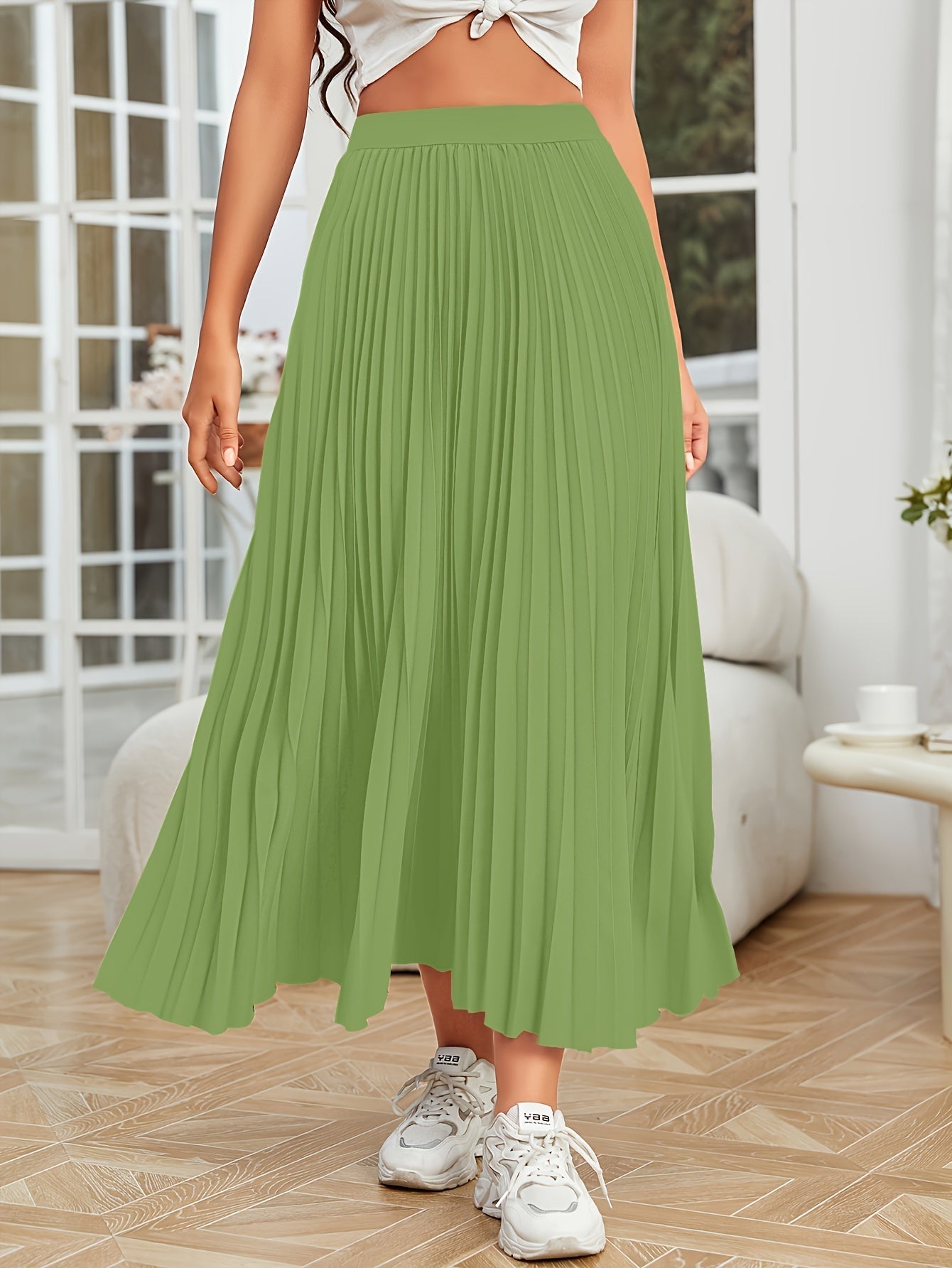 GR | Pleated plain curly skirt
